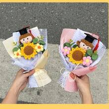 Handmade Yarn Flower Knitted Doll Sunflower Bouquet, Creative Graduation Season Gift For Boys And Girls, Birthday Present - Blue - Simple Graduation Boy Style - View 5