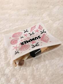 「Summer」字母印花化妝包，附貝殼與海星裝飾，沙灘包，附拉鍊旅行收納包，輕量耐褪色化妝與盥洗用品包，便攜式化妝盒，易清潔設計，適合女性與男性，適合母親、老師、朋友、護士等，化妝包，學校、度假、旅行必備盥洗用品包，母親節禮物，夏季必備 - 彩色 - 查看 8