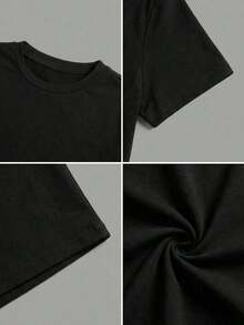 Camiseta de mujer de manga corta, cuello redondo, ajuste ceñido, estilo casual para primavera y verano, camiseta de mujer, top básico de mujer, top corto, top para exteriores en color blanco - 2 piezas negras - Ver 9