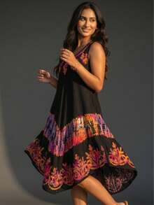 KIARA BRAZIL  Trapeze Dress With Multicolor Embroidery - 005 - Nhiều màu - Xem 2