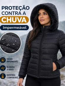 Women's Plush Puffer Jacket With Faux Fur Lining, Hood With Removable Fur, Suitable For Cold Winter And Waterproof. - màu đen - Xem 7