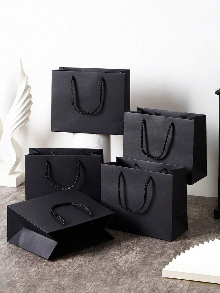 10pcs Black Kraft Paper Bags With Handles, Black Gift Bags, Solid Color Gift Bags, Small Portable Shopping Bags Suitable For Boutiques, Weddings, Baby Showers, Birthday Parties, Gift Bags, Bridesmaid Bags, Mother's Day, Graduation - Multicolor - View 1
