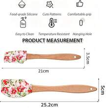 4 piezas/1 pieza Raspador de silicona con mango de madera, estilo de estampado floral, raspador de silicona flexible y antiadherente, usado para cocinar, hornear en la cocina y repostería, raspador de crema y mantequilla, accesorios de cocina de moda, imprescindible para las vacaciones - Multicolor - Ver 10