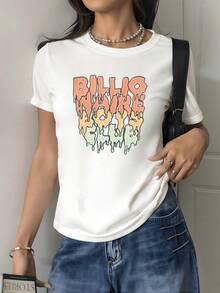 Melted Lettering Conveys A Modern, Urban Energy That Symbolizes Fluidity, Creativity, And A Free Attitude. This Casual Women's T-Shirt With A Striking Visual Effect Is Perfect For Everyday Style. - 白色 - 查看 1