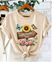 Camiseta Casual de Verano para Mujer HappyDía de la MadreDíaPatrónRedondoCuelloCortoMangaCamisetaParaVacacionesCumpleañosFestividades,DulceYLindoMujeresRegalo,InformalEleganteYA la moda,DulceYLindo,RománticoYElegante-VeranoTops-2026NuevoVacacionesConjuntos de ropaMujeres-Día de la MadreDíaCamiseta - Albaricoque - Ver 1