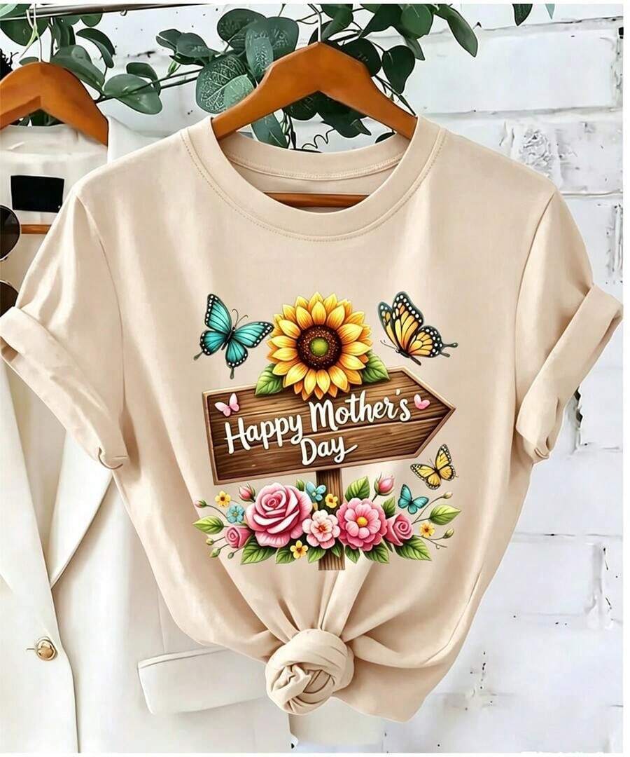 Camiseta Casual de Verano para Mujer HappyDía de la MadreDíaPatrónRedondoCuelloCortoMangaCamisetaParaVacacionesCumpleañosFestividades,DulceYLindoMujeresRegalo,InformalEleganteYA la moda,DulceYLindo,RománticoYElegante-VeranoTops-2026NuevoVacacionesConjuntos de ropaMujeres-Día de la MadreDíaCamiseta - Albaricoque - Ver 1