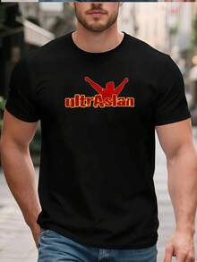 Unisex Short-Sleeved T-Shirt For Men. Casual, Fashionable, Sporty T-Shirt With Red Character And Ultra-Translatable Text Design. Suitable For Adult Men, Gym Wear, Casual Wear, Men's T-Shirts, , ,  Women, Romwe Men, Boho Chic, Teachers Gifts, T-Shirt For Curvy Women's Sets, Y2k, - 黑色 - 查看 6