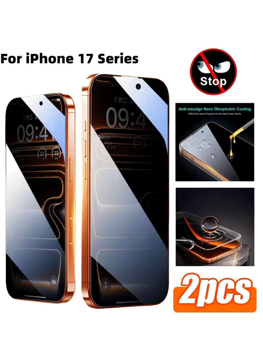 MIGAE 2pcs - High-Grade Privacy Screen Protector Glass, 9H Hardness Anti-Scratch, Rounded Corners For Comfortable Fit, Dust-Proof Design, Privacy Protection, Suitable For Daily Use, Professional Office And Home, Compatible With IPhone 17e/17 ProMax/17 Pro/17 Air/16 ProMax/16 Pro/16/15 ProMax/15 Pro/15/14 ProMax/14 Pro/14/13/12/11 And More - Black - View 1
