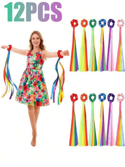 6/12 Sets Of Colorful Swinging Ribbon Sticks, Colorful Dance Ribbon Bracelet,Holding Elastic Drawstring With Ribbon, Suitable For Rhythm Dance Ribbons For Cheerleading Events, World Cup Party Supplies, Music Classes, Gymnastics, Party Gifts, Christmas Gifts, Photo Props, Event Atmosphere Supplies
