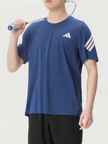 Adidas Climacool ADI365 Striped Crew Neck Short Sleeve Straight Cut Running T-Shirt For Men - 藍色 - 查看 2