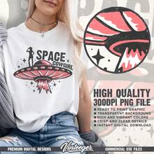 Space Cowgirl | Cowgirl Shirt Design | Retro Cowgirl Style Sublimation | Western Shirt Design | Country Girl Print T-Shirt PNG | DTG Design PNG - 白色 - 查看 2