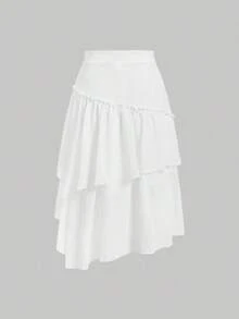 MOD Falda De Doble Capa Con Dobladillo De Volantes Para Mujer - Blanco - Ver 2