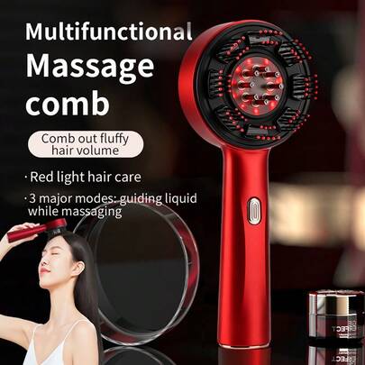 Hailicare 1 pieza Peine de masaje multifuncional, cepillo masajeador eléctrico del cuero cabelludo, estimulador de luz roja anti-caída del cabello, adecuado para uso doméstico, 3 modos de masaje profundo del cuero cabelludo, dispositivo de cuidado personal, regalo del Día de la Madre