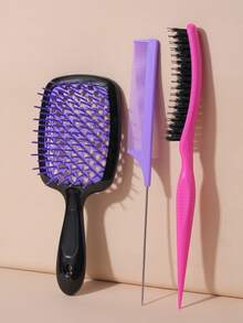 3pcs Comb Set, Ventilated Anti-Tangle Comb, Lightweight And Breathable, Tail Comb, Parting Comb - Lightweight Fine-Tooth Parting Comb, 3-Row Tooth Comb, Curved Design Fits Head Shape, Creates Smooth Hairstyle - Multicolor - View 17