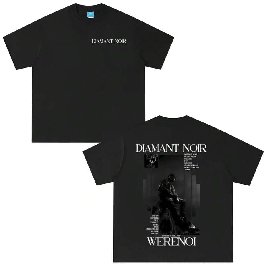 Bestseller Rapper WeRenoi Diamant Noir Album T-Shirt For Men And Women Hip-Hop Fashion Pop Music T-Shirts Men's Cotton Clothing Vintage-Wear - 白色 - 查看 1