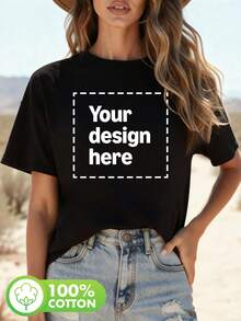 Camiseta Personalizada para Mujer con Tu Propia Imagen - Manga Corta y Cuello Redondo, Ideal para Verano y Primavera, Lavable a Máquina, Top Casual para Branding, Eventos y Regalos[COD] - Negro - Ver 1