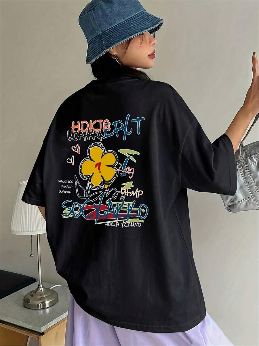 Women's T-Shirt For Spring And Summer - 黑色 - 查看 1
