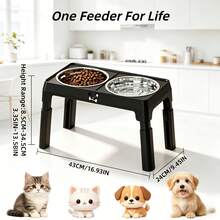 Stainless Steel Elevated Dog Bowls, Anti-Slip Raised Pet Feeder For Large Dogs, Adjustable Height Food & Water Bowls - 2800ML - View 3