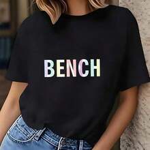 1 Piece Of Women's Casual T-Shirt With "T-Ball Mom" Letter Print, Short Sleeve, Round Neck, Regular Fit, Slightly Elastic, Ted Fabric, 180g, 100% Cotton. - 黑色 2 - 查看 11