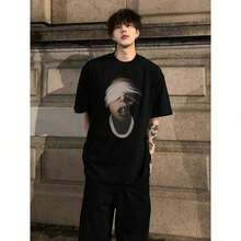 Men's American-Style Printed Short-Sleeved T-Shirt, 100% Cotton, Modern And Fashionable, Unisex, Summer, Loose Fit, And Plus Size. BDAD CBXB - 白色 - 查看 5