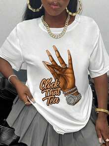 Soft Clock Tea Women's Casual Sports T-Shirt, Soft And Elastic Short Sleeves, Casual Fit For Spring, Summer And Autumn, Breathable Fabric T-Shirt, A Gift For Loved Ones, Short Sleeve T-Shirt For Halloween, Summer, Suitable For Women's Summer Outfits, Casual Blouse For Women, Blouses For Women, Cotton T-Shirts For Women - 白色 - 查看 6