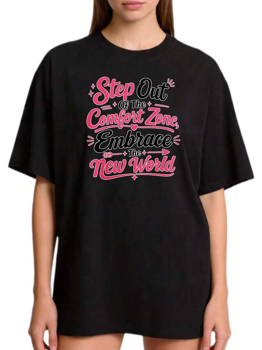 Women's Basic Crew Neck T-Shirt, Casual Style, Sizes S-2XL, 100% Solid Black And White. Step Out Of Your Comfort Zone And Embrace A New World. Ideal For Family And Couple Outfits. Spring/Summer Collection. Perfect Graduation Gift. . - 黑色 - 查看 1