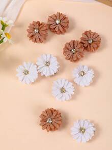 10pcs White & Beige Daisy Rhinestone Flower Small Hair Clips, Minimalist Side Bangs Clips, Sweet Girl Accessories, Suitable For Daily Use, Gift,Hair Slide,Claw Clips - Multicolor - View 3