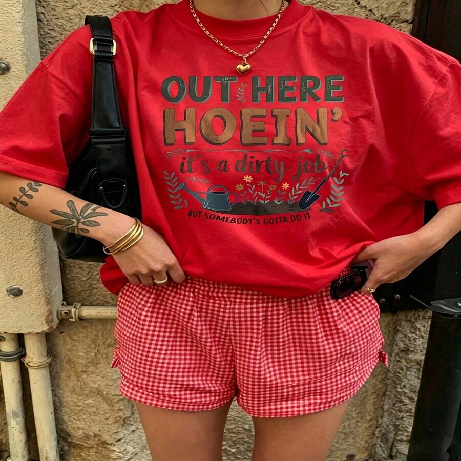 Heartfelt Daily Casual Graphic T-Shirt 100% Cotton Oversized Soft Breathable Casual Crewneck Short Sleeve Top Cute Aesthetic Daily Wear For Casual Wearers Fashion Lovers Daily Outfit Enthusiasts Gift Givers - 紅色 - 查看 1