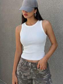 Camiseta casual de manga corta de ajuste ceñido, cuello de polo, lisa para mujer - Blanco 8 - Ver 5