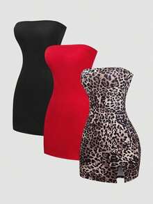 Vestido de 3 piezas ajustado tipo body para mujer, perfecto para atuendos de Año Nuevo - Multicolor 4 - Ver 1