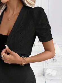 corta de manga corta elegante blanca para mujer, chaqueta de estilo boho blanca para mujer, top corto blanco de verano para mujer, chaqueta de playa blanca para mujer en otoño/invierno - Negro - Ver 8