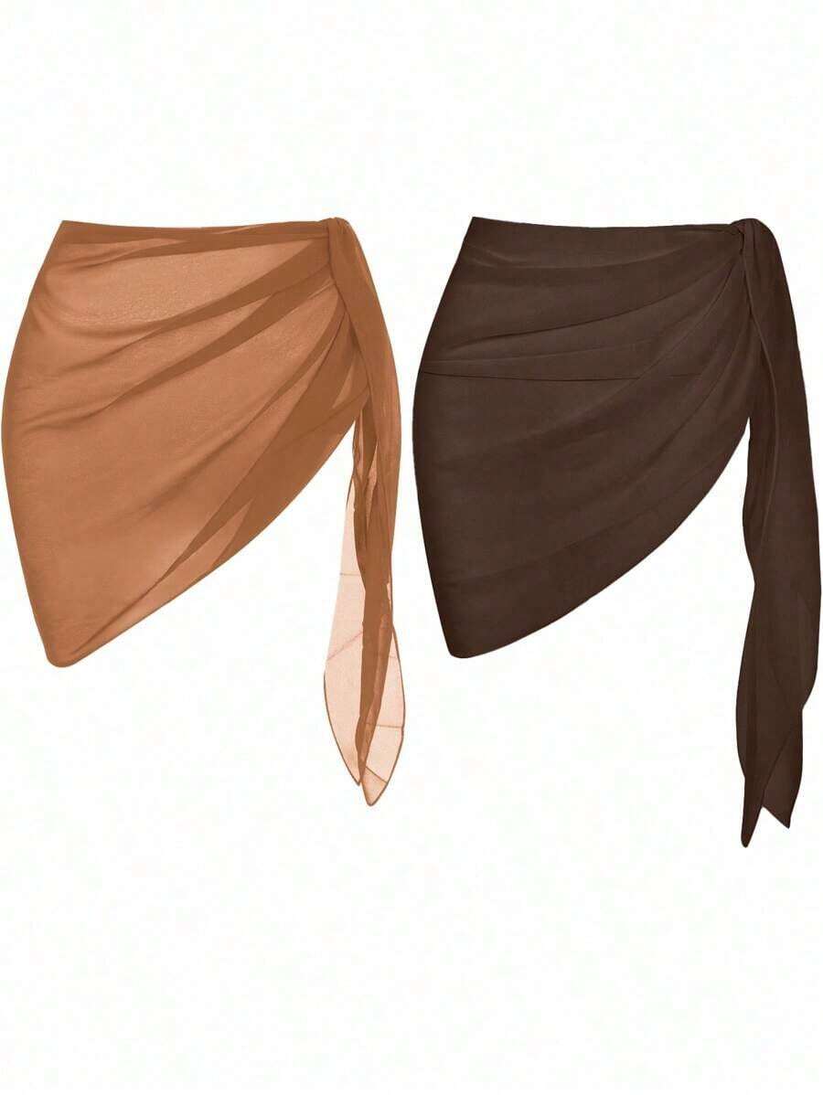 Conjunto de falda cubierta de verano para mujeres en vacaciones en la playa con cintura ajustable y unicolor - Multicolor 6 - Ver 1