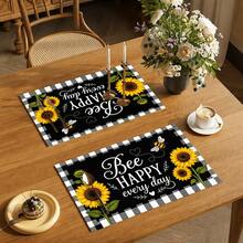 1pc Plaid & Sunflower Linen Placemat, Breakfast Mat, Coffee Coaster, Bowl Pad, Kitchen Accessory, Easy To Clean Dining Mat, Suitable For Home, Restaurant, Dining Decor, Holiday Gift, Gift For Friends, Multi-Piece Set - Multicolor - View 8