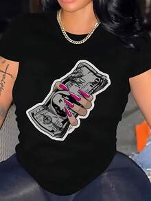 Camiseta de manga corta holgada 100% algodón con estampado, nueva colección primavera-verano, color negro versátil Camiseta unisex - Negro - Ver 1