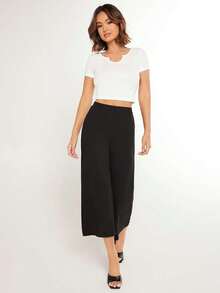 BASICS Pantalones de pierna ancha unicolor - Negro - Ver 4