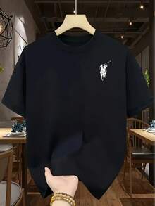 Camiseta de Manga Corta de Algodón Estampada para Hombre, Suave, Cómoda y Transpirable, Adecuada para Deportes y Uso Casual - Negro - Ver 1