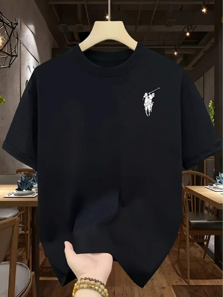 Camiseta de Manga Corta de Algodón Estampada para Hombre, Suave, Cómoda y Transpirable, Adecuada para Deportes y Uso Casual - Negro - Ver 1