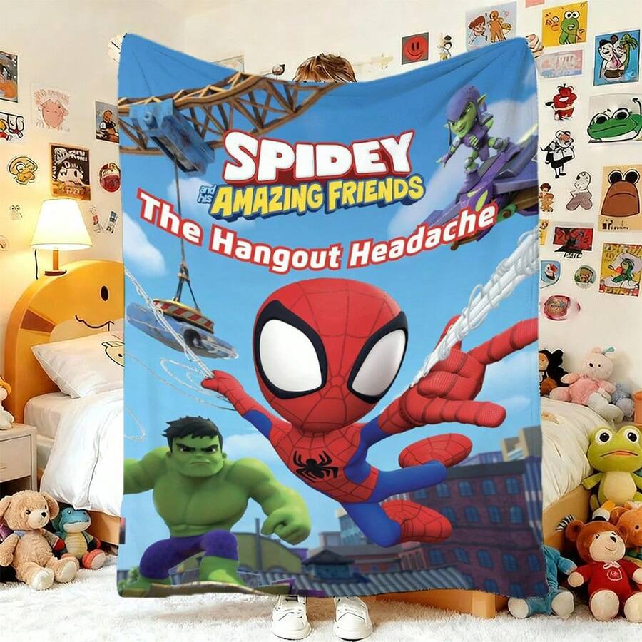 1pcs S Pidey And His Amazing Friends Fleece Blanket Versatile Multi-Purpose Soft Cozy Spider-Man Throw Blanket For Sofa Bed Living Room Couch Travel Camping Office Nap Car Decorative Warm Cartoon Plush Blanket Marvel Fans Gift - Nhiều màu - Xem 1