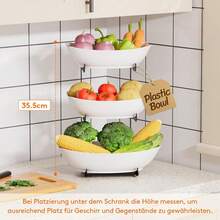 Soporte de plástico de 3 niveles para frutas con estante de metal, frutero/cesta/bandeja de servir negra, accesorio práctico para buffets y fiestas para aperitivos, verduras, galletas y postres, 28 x 35 cm. - Negro - Ver 4