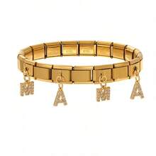 1 chiếc vòng tay thời trang cổ điển bằng thép không gỉ mạ vàng và bạc, đính đá Cubic Zirconia tổng hợp, khắc chữ "MAMA", kiểu dáng vuông, thích hợp làm quà tặng Ngày của Mẹ, dành cho phụ nữ dự tiệc và đeo hàng ngày. - Vàng - Xem 14
