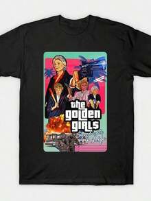Camiseta Golden Girls Miami = Diseño Holgado, Estampado Anime, Estilo Retro Puro, Cuello Redondo, Camiseta de Manga Corta para Hombre, 220G, Camiseta Deportiva y de Ocio para Hombre y Mujer, Camisetas Gráficas para Hombre y Mujer, Corte Regular, Cuello Redondo, Ropa Casual - Camisetas de Verano de Manga Corta y Cuello Redondo, Tejido de Elasticidad Media, Ajuste Cómodo para Todas las Temporadas, Camiseta con Diseño Único, Corte Relajado - Negro - Ver 1