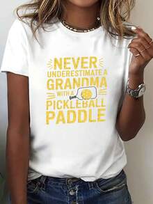 Women's Casual Blouse, Simple Style For Daily Wear, Pickled Cabbage Design T-Shirt, Short Sleeve And Round Neck, Casual Top, Suitable For Summer And Spring, Women's Clothing, Comfortable, Soft, Simple For Daily Wear, Short Sleeve Top. - 白色 - 查看 1