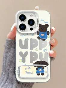 1 pieza Funda de teléfono con diseño de perro de dibujos animados lindos, compatible con Apple 16 Pro Max, 17 Air, Nuevo 15/14 Plus, Soporte de espejo, 13/12, Plata mate, Cubierta protectora de Body completo - Multicolor - Ver 1