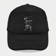 US Patent - Fender Stratocaster Guitar Hat-This Black Trucker Hat Features A Detailed White Line Drawing Of An Electric Guitar On Its Front Panel, Adding A Stylish And Musical Touch To The Classic Design. - màu đen - Xem 1