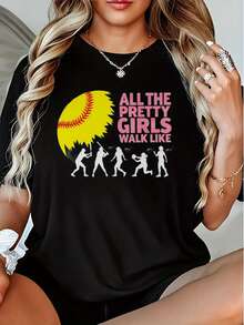 Camiseta de Talla para Mujer con Diseño de Softbol - Camiseta con Diseño de Softbol Todas las Mujeres Hermosas Caminan Así - Top Negro y Rosa - Ropa Casual Transpirable% Algodón, Adecuada para Jugadoras de Softbol, Regalo para Fanáticos - Lavable aáquina para Uso Diario, Estampado Divertido, Ajuste Cómodo, Camiseta con Estampado - Camiseta Unisex de Manga Corta, Cuello Redondo, Algodón Suelto, Estilo Vintage Urbano - Negro - Ver 7