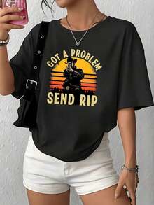 100% Cotton. Image Of A Determined Cowboy Aiming Against An Orange Sunset, Symbolizing Strength And Courage, With A Defiant Phrase. Ideal For A Free Spirit. Women's 100% Cotton T-Shirt, Comfortable And Modern. Women's Simple Solid Color T-Shirt, Loose And Slim Fit Casual Short Sleeve - 黑色 - 查看 12