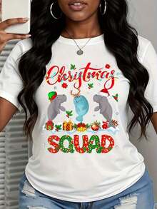 Ugly Manatee Family Christmas T-Shirt, Funny Christmas T-Shirt For Women, Christmas Gift For Women - Vintage Street Style, Unisex, Cotton, Short Sleeve, Crew Neck, 100% Cotton. - 白色 - 查看 3