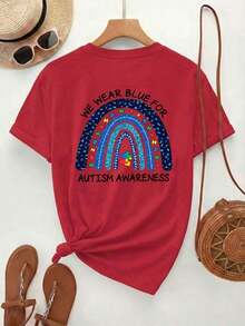 Camiseta Casual de Verano para Mujer [Doble Cara]ImprimirMujeresPrimavera/VeranoInformalEstiloConARedondoEscoteYCortoMangas,Con características destacadasAArcoírisArcoPatrón,ACentralRompecabezasPiezaYElTexto"USTEDESROPAAZULPARAAUTISMOCONSCIENCIAEncendidoElSuperiorYParte inferior,AdecuadoParaTodosEstaciones del año,100%Algodón - Rojo - Ver 2