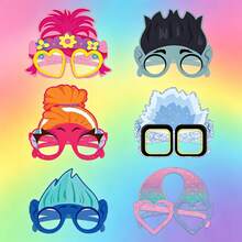 12pcs Cartoon Themed Paper Glasses Masks Photo Props For Birthday Party Decoration - Multicolor - View 1