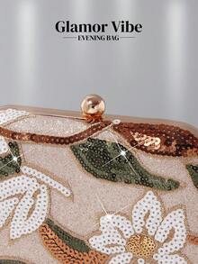 1 chiếc ví cầm tay dự tiệc thêu sequin, túi xách thủ công thêu sequin, họa tiết hoa 3D (mẫu ngẫu nhiên), túi dự tiệc, ví cưới, quà tặng ngày Valentine, dây xích kim loại có thể tháo rời, cầm tay hoặc đeo chéo, hoàn hảo cho váy dạ hội, sườn xám và các trang phục dự tiệc khác. - Rượu sâm banh - Xem 6